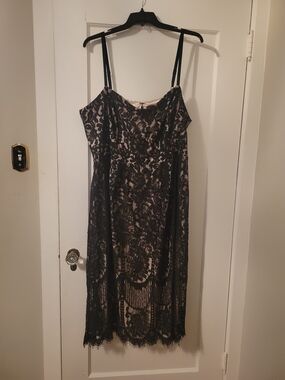 City Chic Black Lace Midi Dress with Nude Slip
